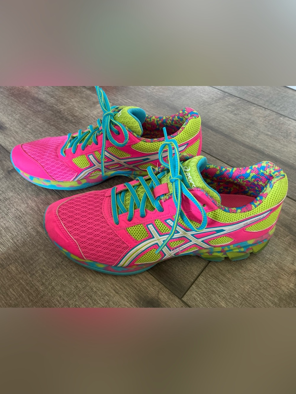 ASICS Gel Frantic 7 Neon Pink, Teal, & Lime Athletic Sneakers